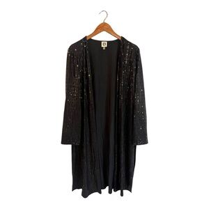 Anne Klein Plus Size 2X Black Sequin Open Cardigan Long Line Formal